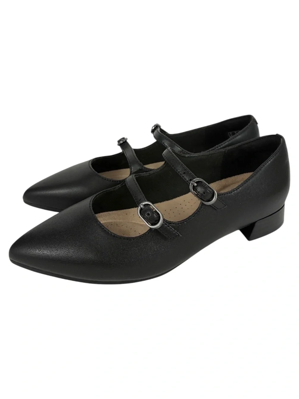 Clarks Natalyn Lane Ballet Flats NEW 7 Wide 7W Black Leather Pointed Toe Strappy
